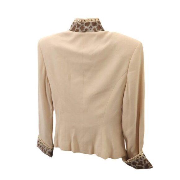 High Drama Womens Blazer Size 8 Beige Leopard Vintage 80s Embroidered Tiger Desi - Picture 5 of 16